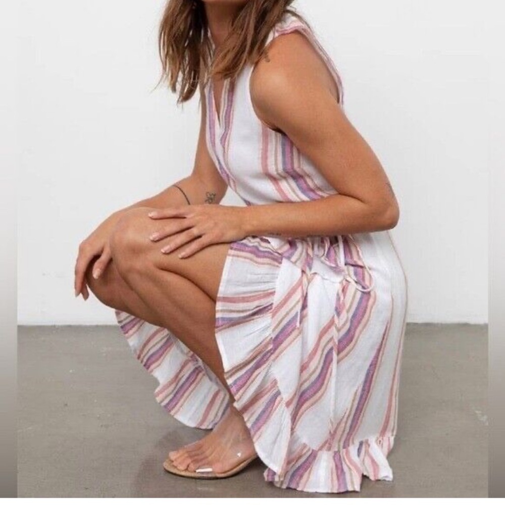 Rails Madison Linen Blend Wrap Dress Jewel Stripe metallic